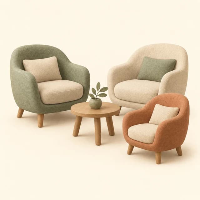 Illustration of three chairs arranged around a small family counselling table